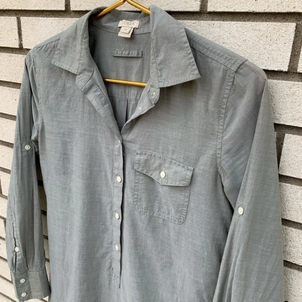 J.Crew Factory Sage Green Cotton Popover Tunic Shirt XXS Roll Tab Casual Chic